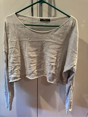Brandy Melville Light Gray Cropped Long-Sleeve Sweater